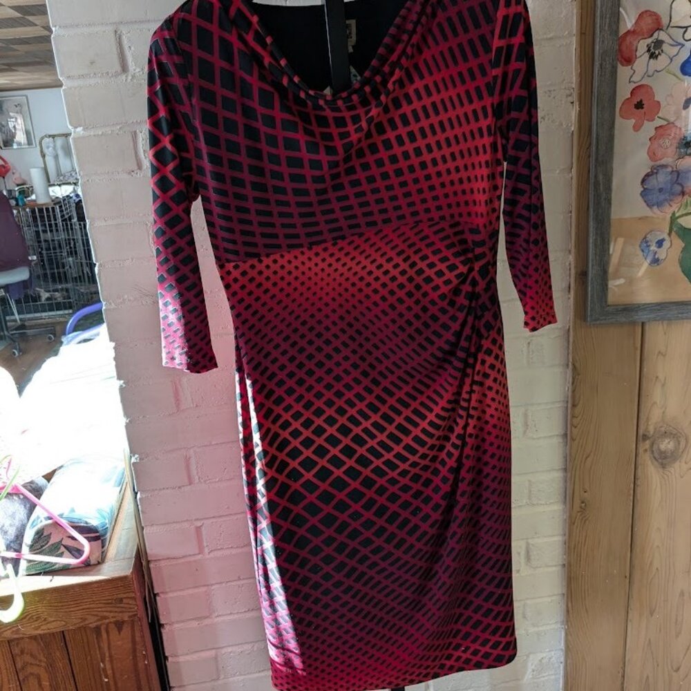 Anne Klein Red and Black Lined Dress . Size 12